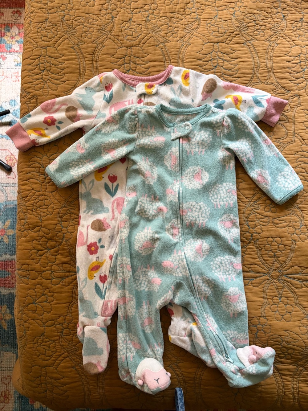 Carter's Mint & Cream Floral and Sheep Footed One-Piece Set